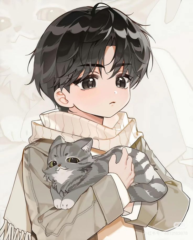 Ảnh avatar chibi nam lạnh lùng - ôm mèo