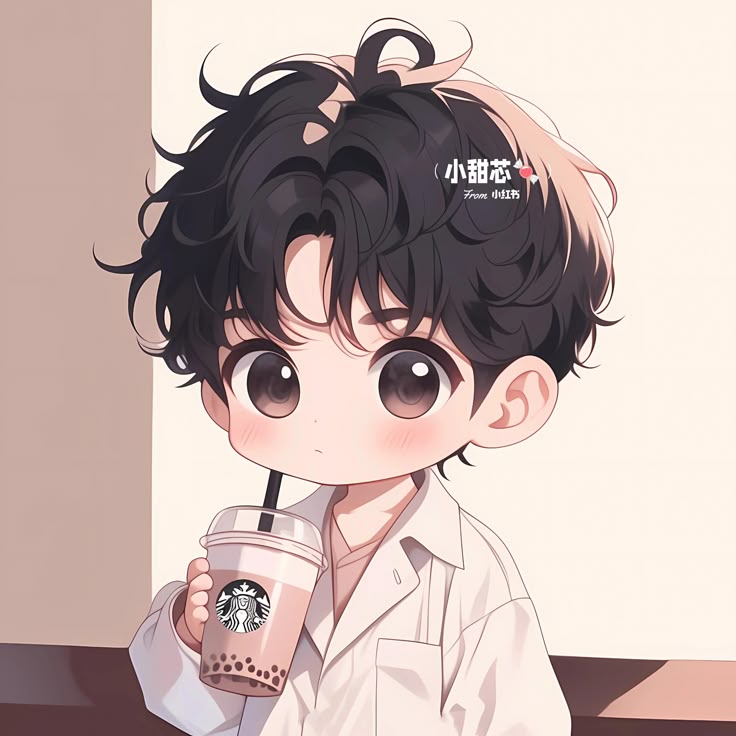 Ảnh avatar chibi nam lạnh lùng - uống trà sữa