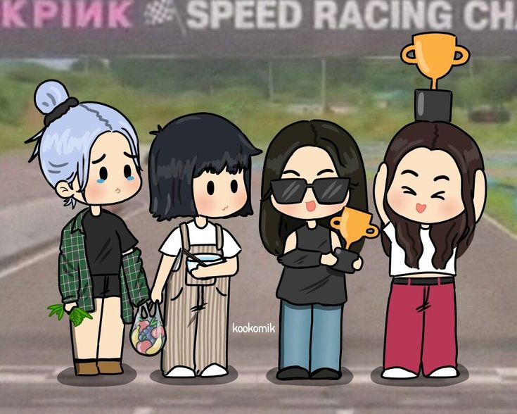 Ảnh Blackpink chibi - chơi đua xe cực hài