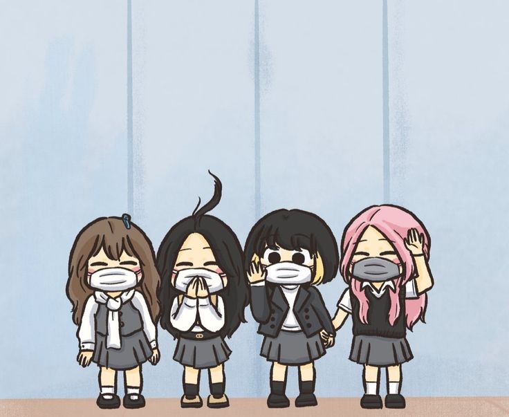 Ảnh Blackpink chibi - đeo khẩu trang