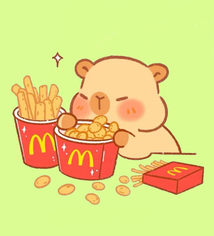 Capybara chibi - ăn gà