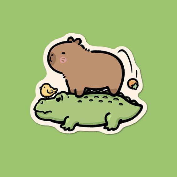 Capybara chibi - cưỡi cá sấu