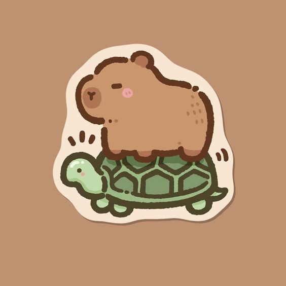 Capybara chibi - cưỡi rùa