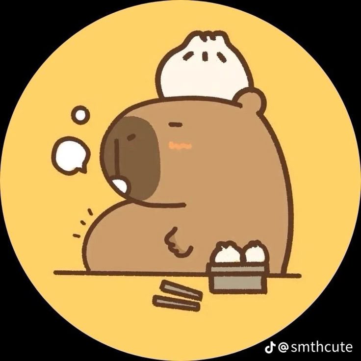 Capybara chibi cute - ăn no