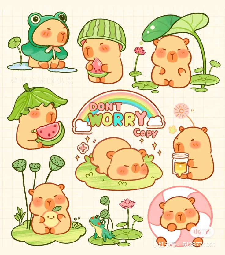 Capybara chibi cute - bộ nhãn dán