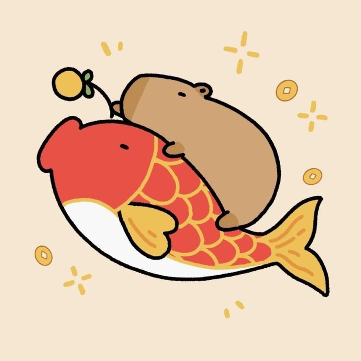 Capybara chibi cute - cá chép