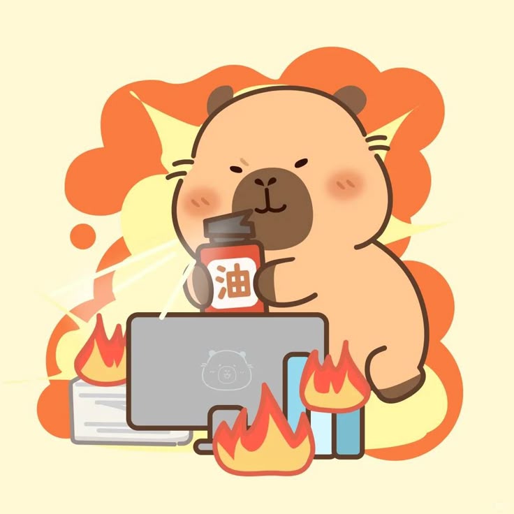 Capybara chibi cute - chữa cháy