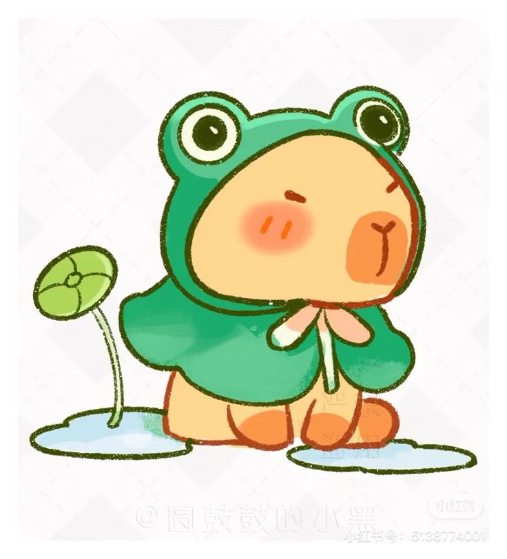 Capybara chibi cute - con ếch