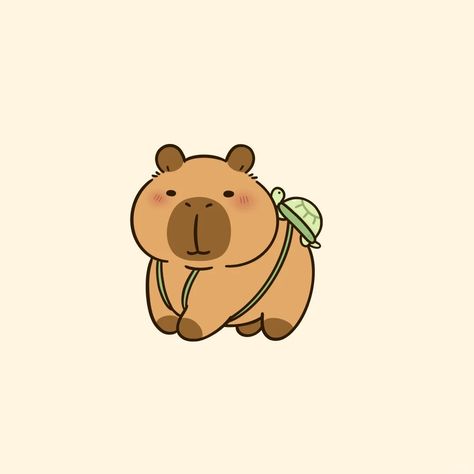 Capybara chibi cute - đeo balo con rùa