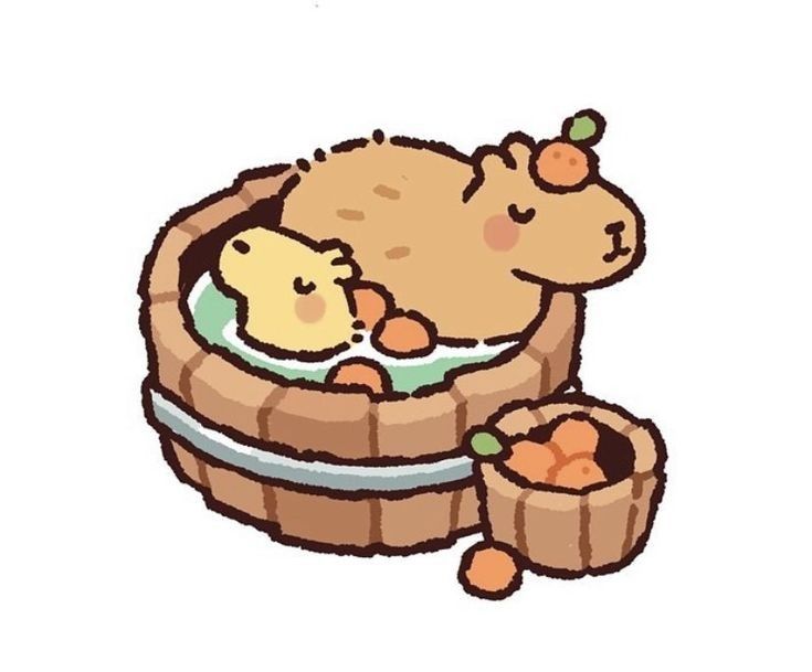 Capybara chibi cute - ngâm nước
