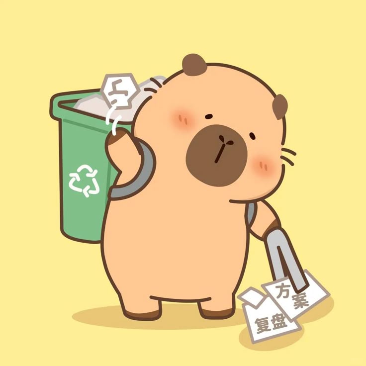 Capybara chibi cute - nhặt rác