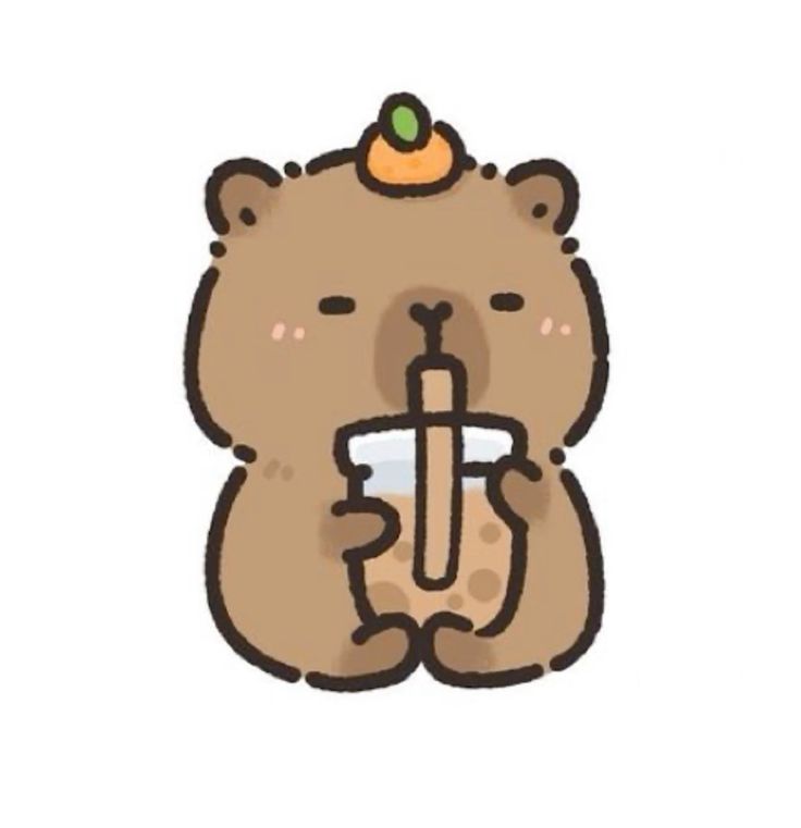 Capybara chibi cute - uống trà sữa