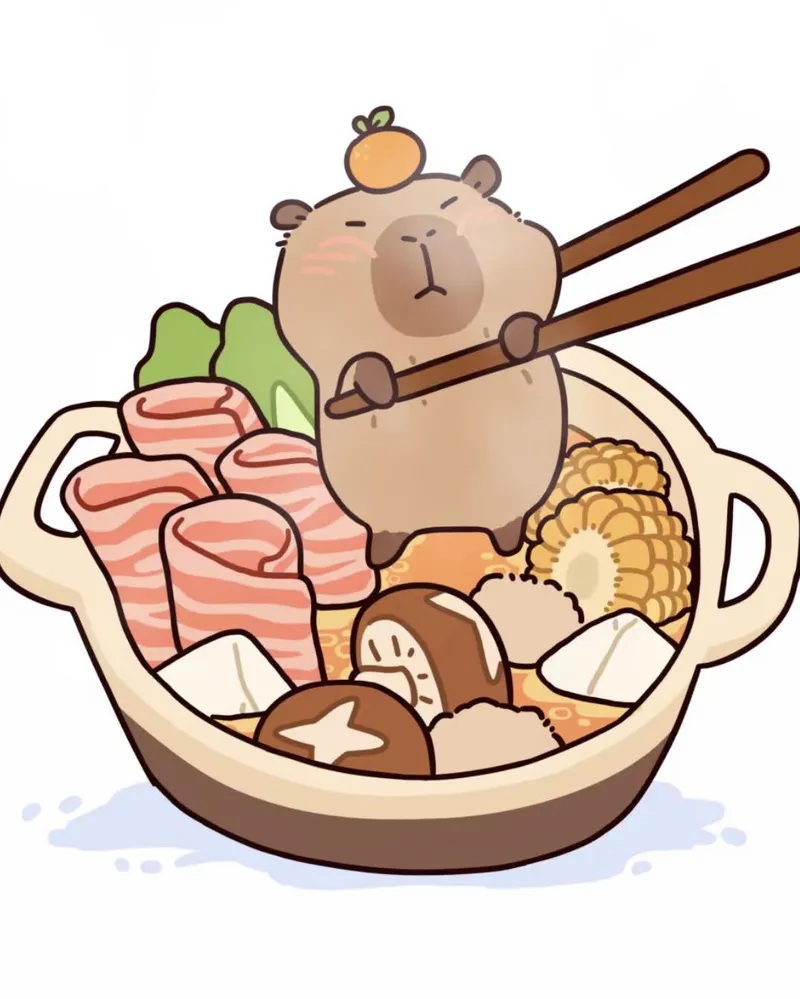Capybara chibi - nồi lẩu