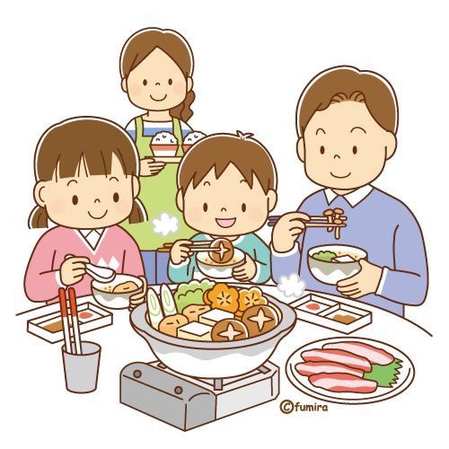 Hình ảnh chibi gia đình 4 người hạnh phúc - ăn lẩu