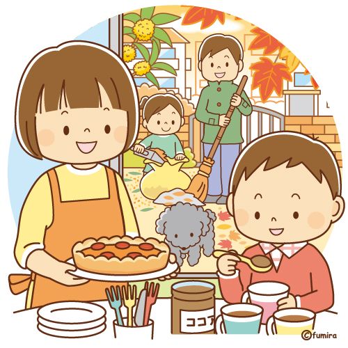 Hình ảnh chibi gia đình 4 người hạnh phúc - cuộc sống hàng ngày 