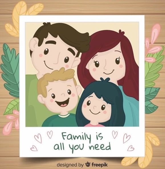 Hình ảnh chibi gia đình 4 người hạnh phúc - đáng yêu