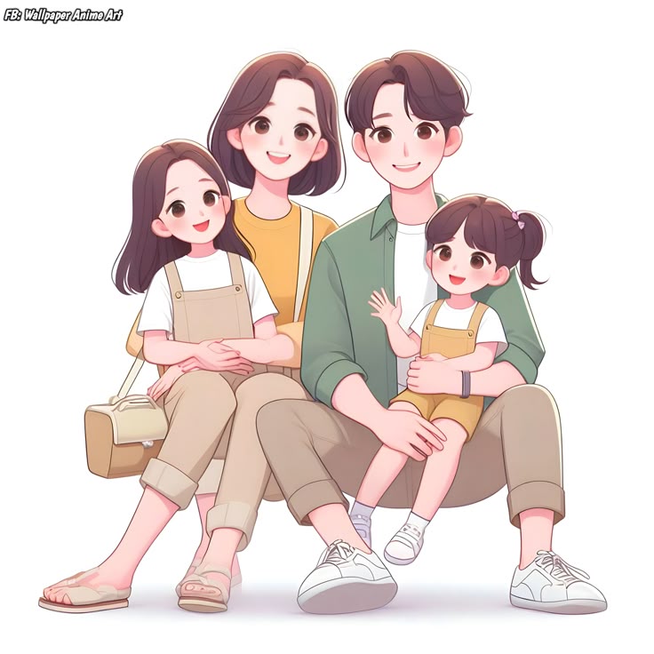 Hình ảnh chibi gia đình 4 người hạnh phúc - đơn giản