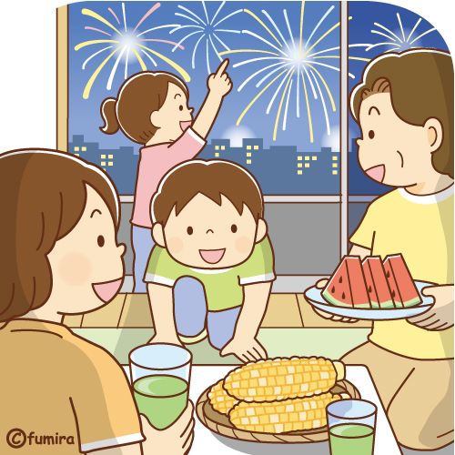 Hình ảnh chibi gia đình 4 người hạnh phúc - đón giao thừa