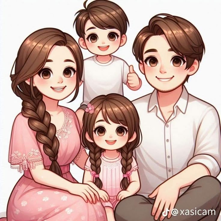 Hình ảnh chibi gia đình 4 người hạnh phúc - gia đình hạnh phúc