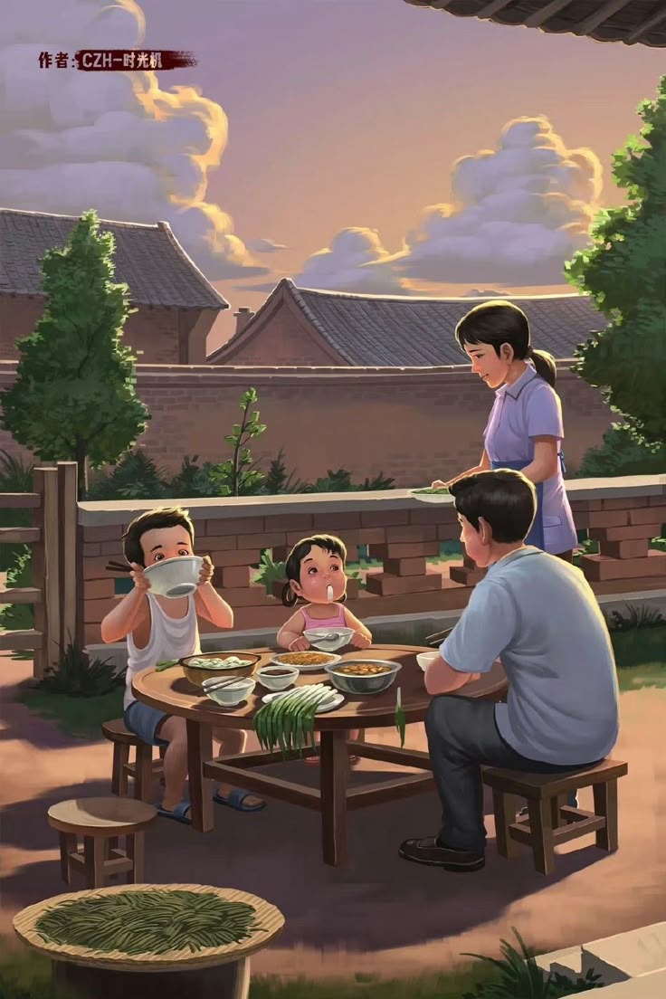 Hình ảnh chibi gia đình 4 người hạnh phúc - giản dị
