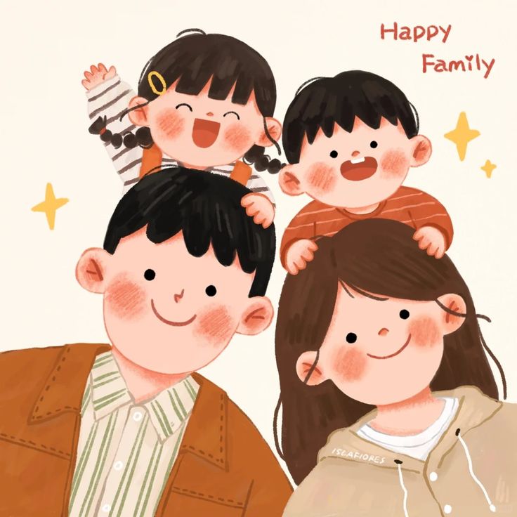 Hình ảnh chibi gia đình 4 người hạnh phúc - siêu cưng