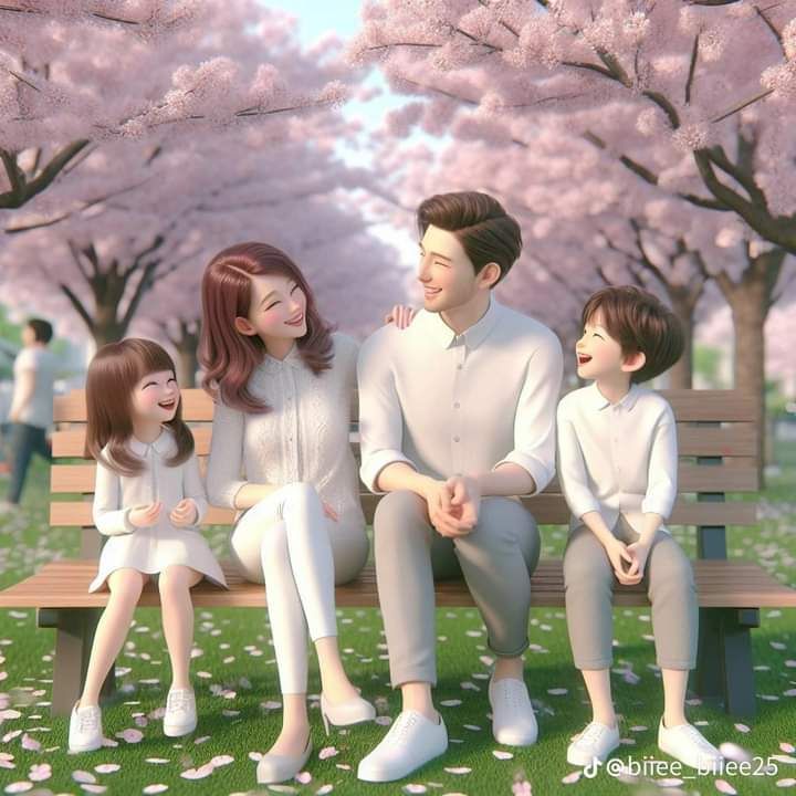 Hình ảnh chibi gia đình 4 người hạnh phúc - vui vẻ