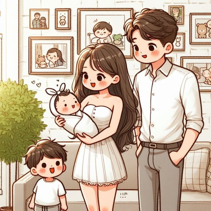 Hình ảnh chibi gia đình 4 người hạnh phúc - Thêm thành viên