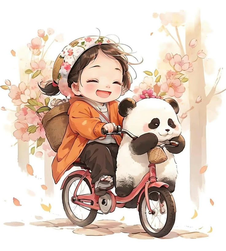 Hình ảnh chibi nữ cute - Bé và gấu trúc