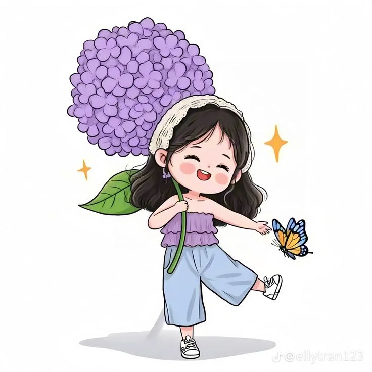 Hình ảnh chibi nữ cute - bó hoa tím