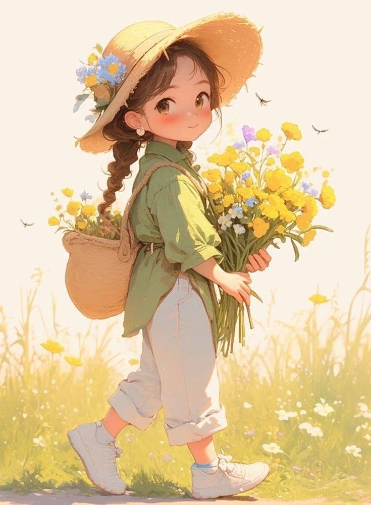 Hình ảnh chibi nữ cute - cô gái yêu hoa