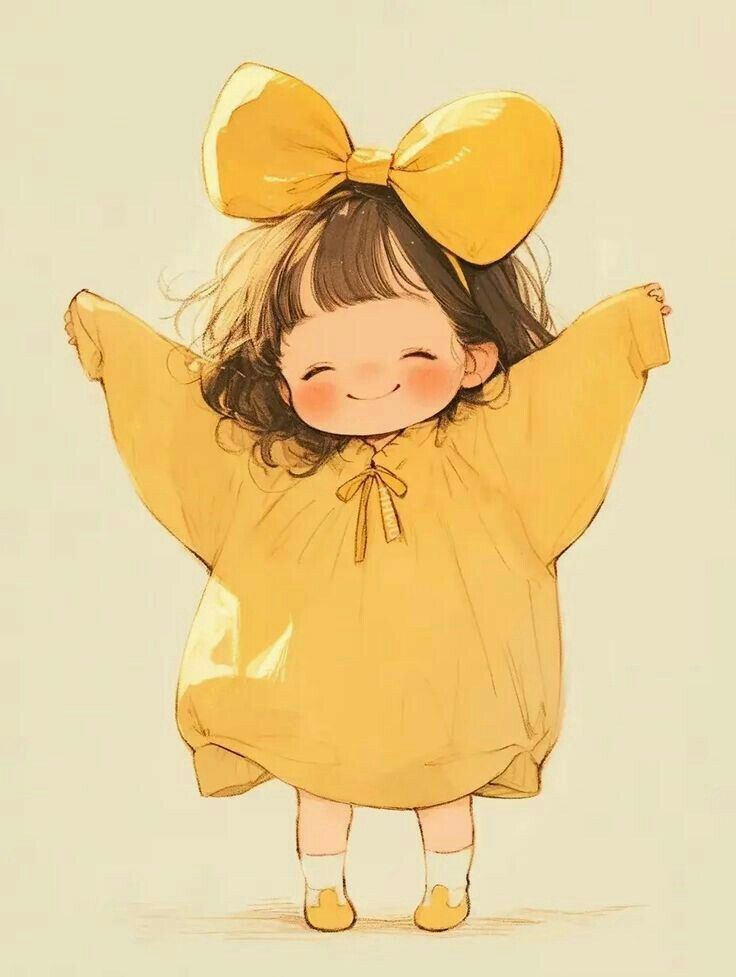 Hình ảnh chibi nữ cute - đeo nơ vàng