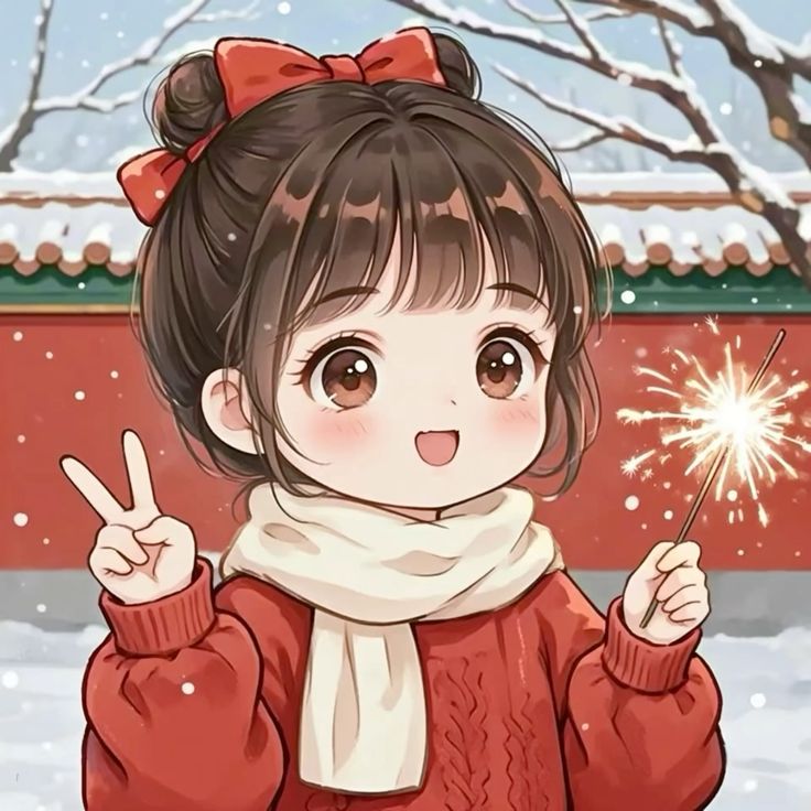 Hình ảnh chibi nữ cute - đốt pháo hoa