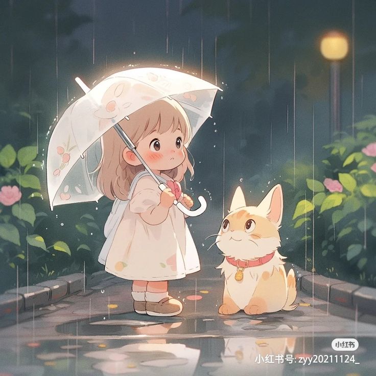 Hình ảnh chibi nữ cute - dưới trời mưa