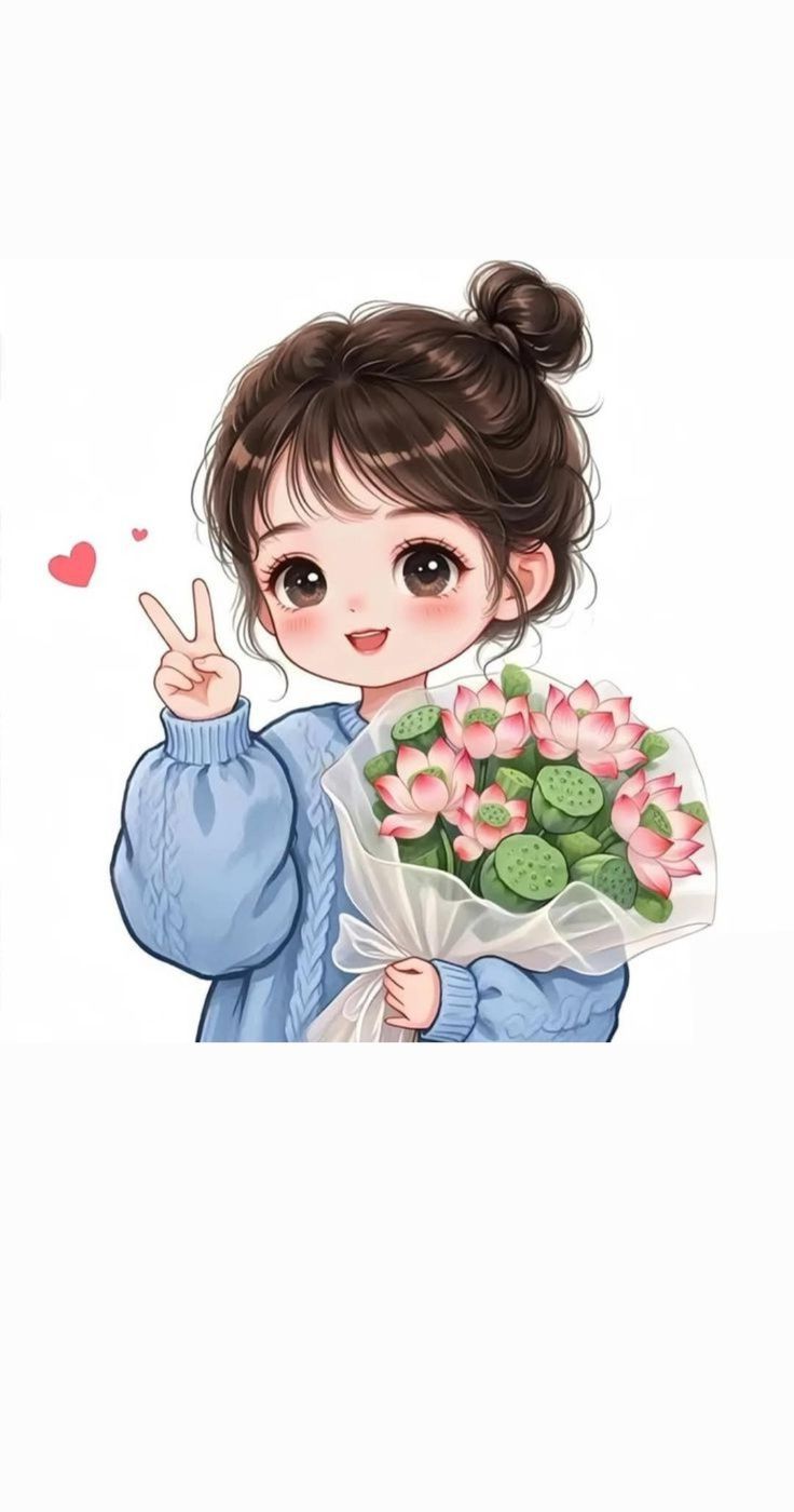 Hình ảnh chibi nữ cute - ôm hoa sen