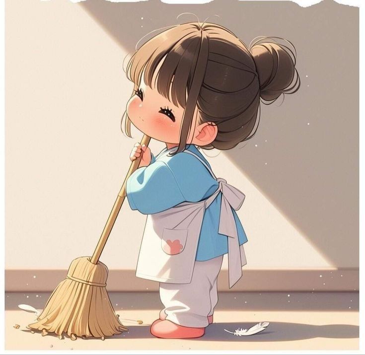 Hình ảnh chibi nữ cute - quét nhà