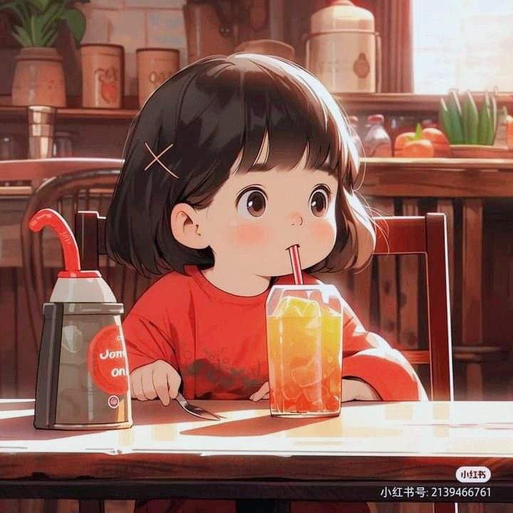 Hình ảnh chibi nữ cute - uống nước trái cây