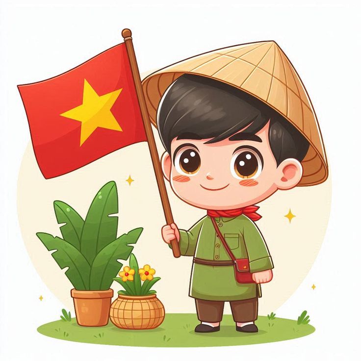 Hình ảnh chú bộ đội chibi - cầm cờ Việt Nam
