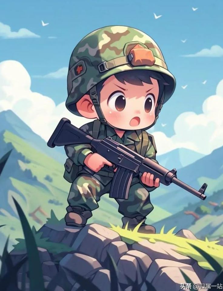 Hình ảnh chú bộ đội chibi - cầm súng