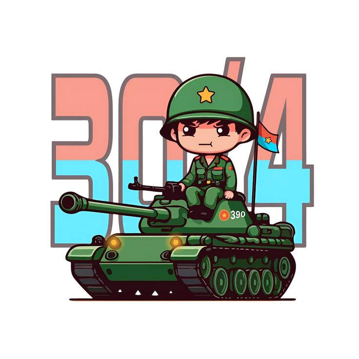 Hình ảnh chú bộ đội chibi - ngồi trên xe tăng