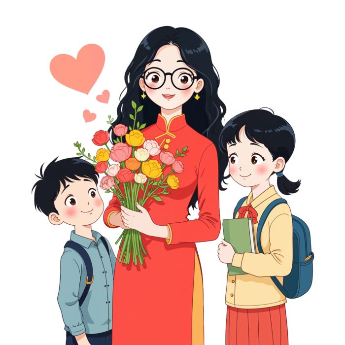 Hình ảnh cô giáo chibi cute - cô giáo mặc áo dài