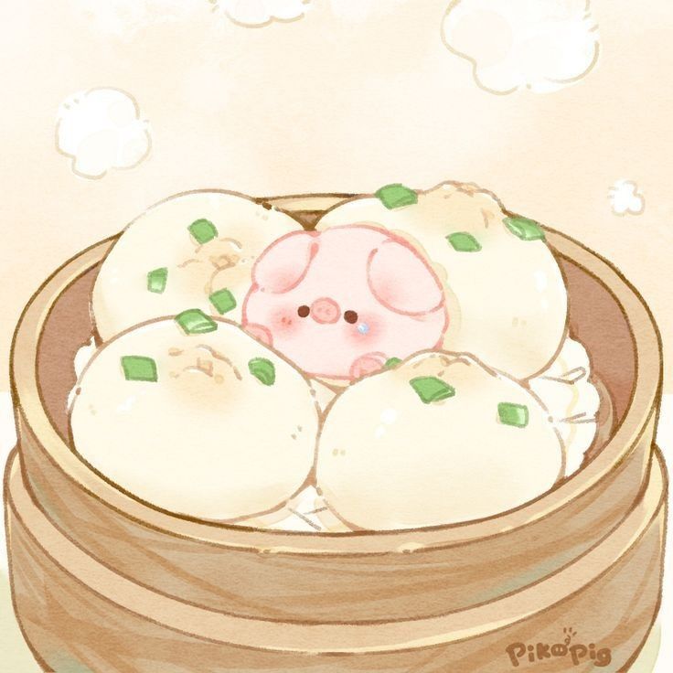 Hình ảnh đồ ăn chibi cute - bánh bao hấp