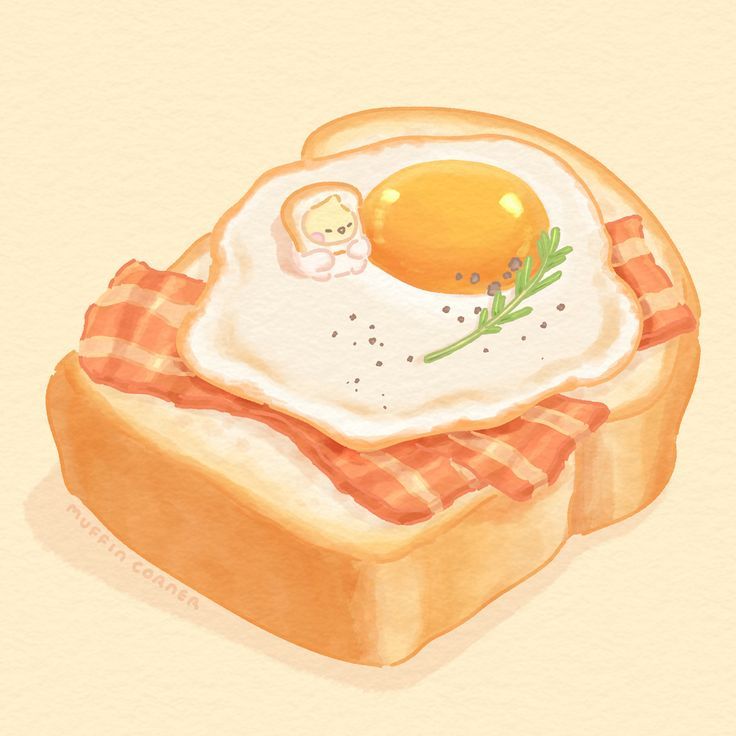 Hình ảnh đồ ăn chibi cute - bánh mì trứng