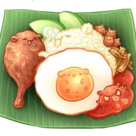 Hình ảnh đồ ăn chibi cute - cơm gà trứng