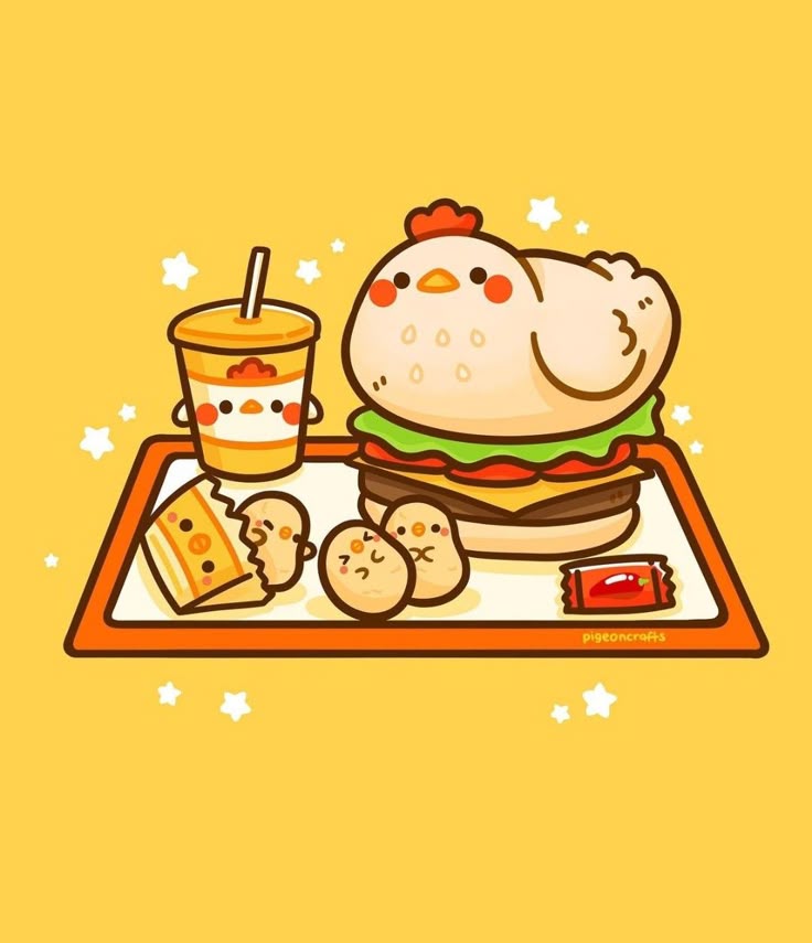 Hình ảnh đồ ăn chibi cute - đồ ăn nhanh phiên bản gà con