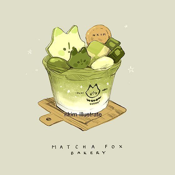 Hình ảnh đồ ăn chibi cute - matcha latte