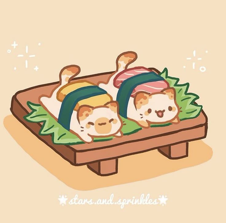 Hình ảnh đồ ăn chibi cute - sushi mèo