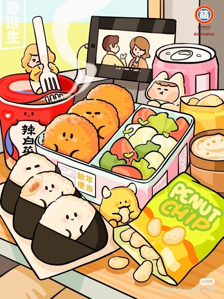 Hình ảnh đồ ăn chibi cute - Thực đơn ăn trưa