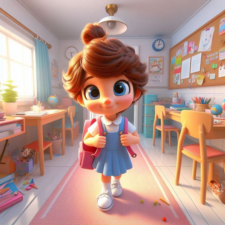 Hình ảnh học sinh chibi cute - bé gái đi học