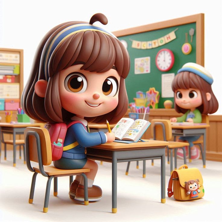 Hình ảnh học sinh chibi cute - chăm chú học bài