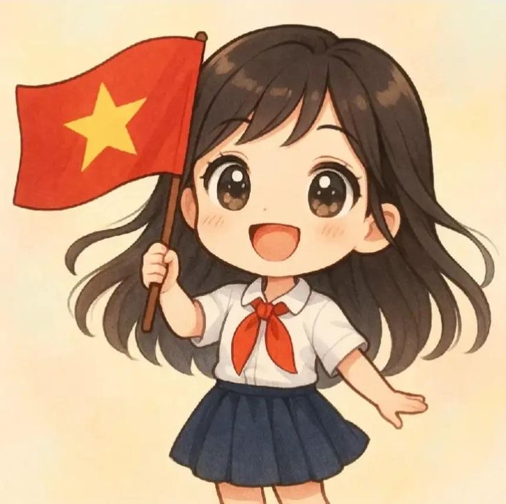 Hình ảnh học sinh chibi cute - đeo khăn quàng đỏ 
